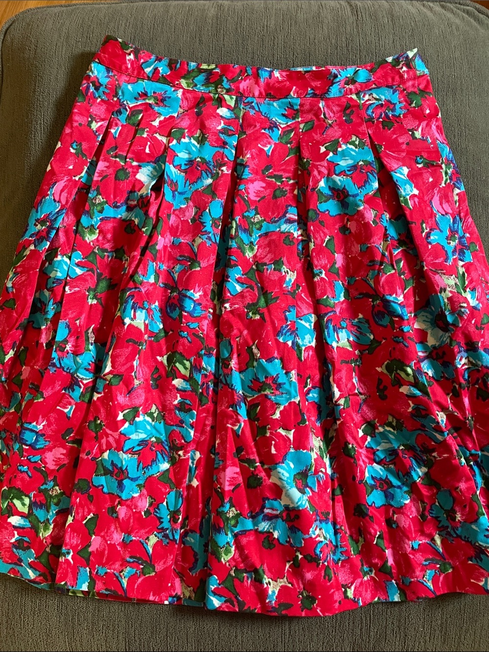 Talbots Red Floral A-Line Skirt with Turquoise Accents